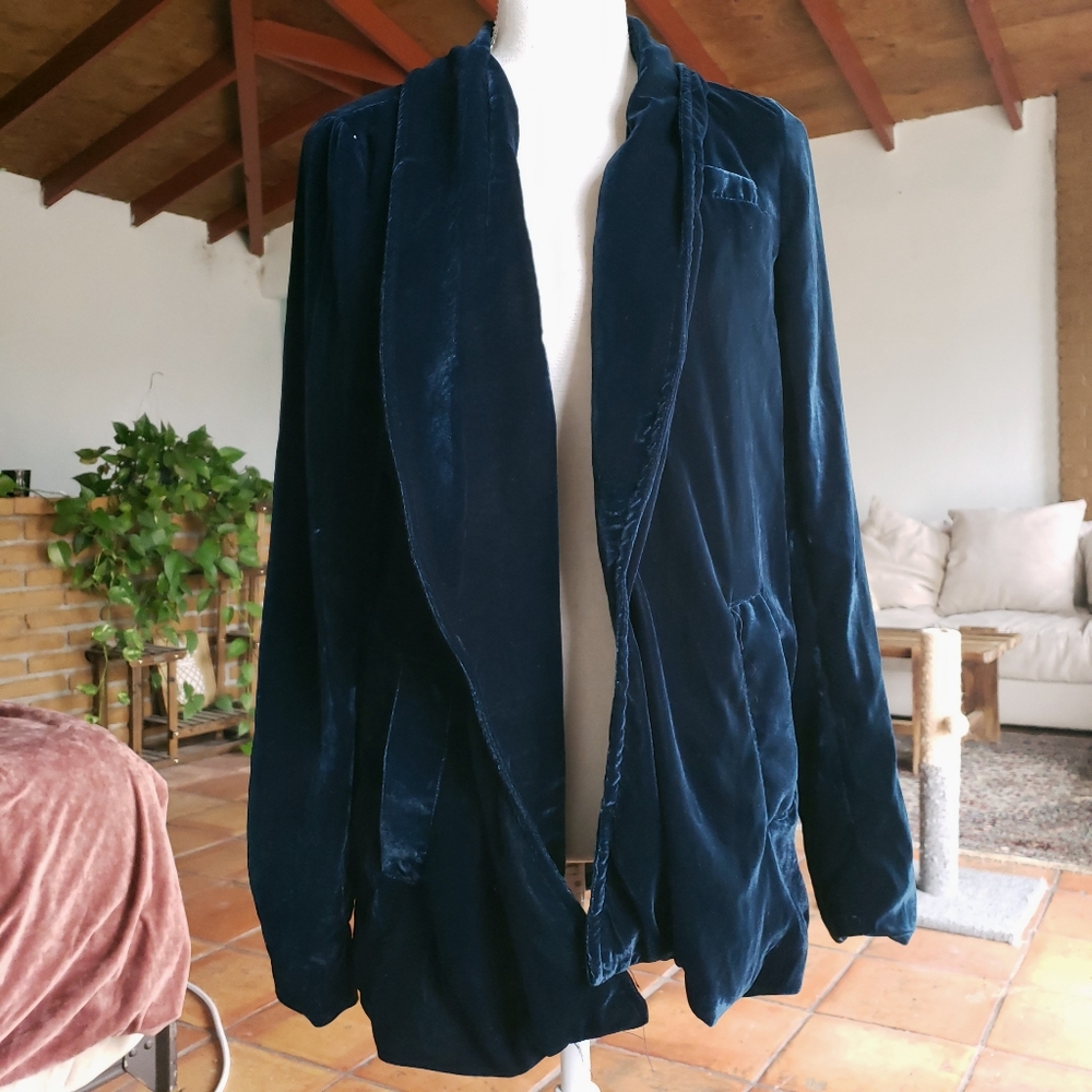 Free People Turquoise Yesterday's Muse Velvet Blazer Jacket